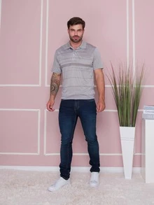 Men Polo Shirts - 淺灰色 - 查看 3