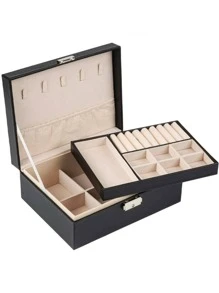 Joyero Organizador de Piel Alhajero 2 Niveles - Negro - Ver 7