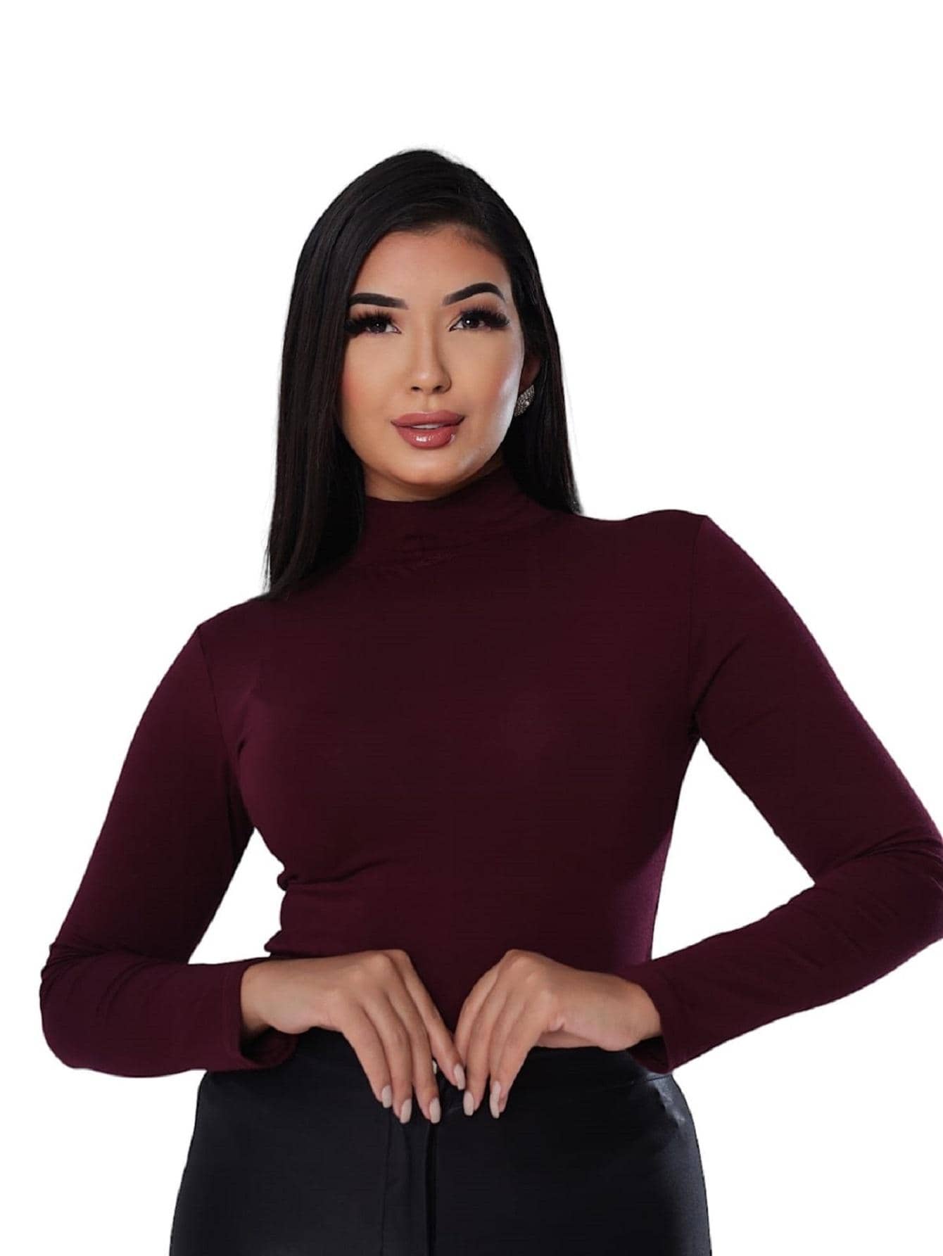 Cacharrel Second Skin Blouse High Neck Long Sleeve - Màu Đỏ Sâu - Xem 1