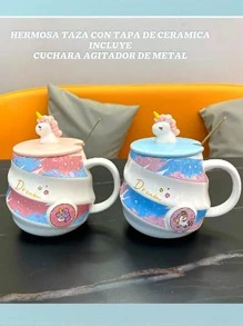 Unicorn And Fruit Ceramic Mug With Lid For Coffee Or Tea Spiral Design Gift Home Decoration - 粉色 - 查看 5