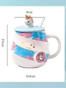 Unicorn And Fruit Ceramic Mug With Lid For Coffee Or Tea Spiral Design Gift Home Decoration - 藍色 - 查看 4