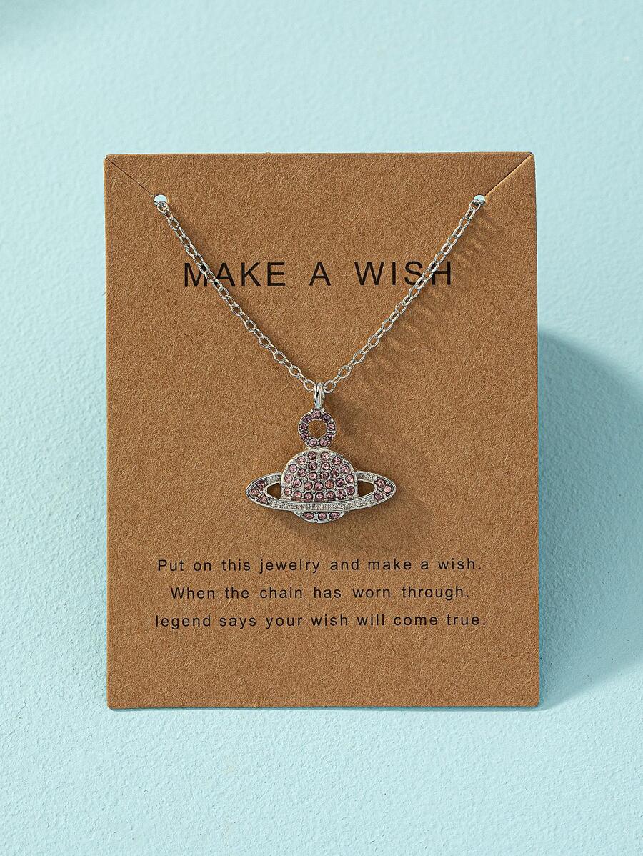 Collar con colgante con diamante de imitación planeta - Rosa - Ver 1