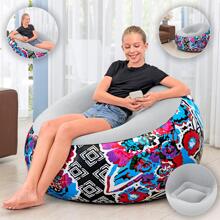 Sillón Inflable Silla Aterciopelada Puff de Aire Diseño Floral - Multicolor - Ver 2