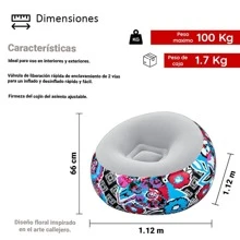 Sillón Inflable Silla Aterciopelada Puff de Aire Diseño Floral - Multicolor - Ver 3