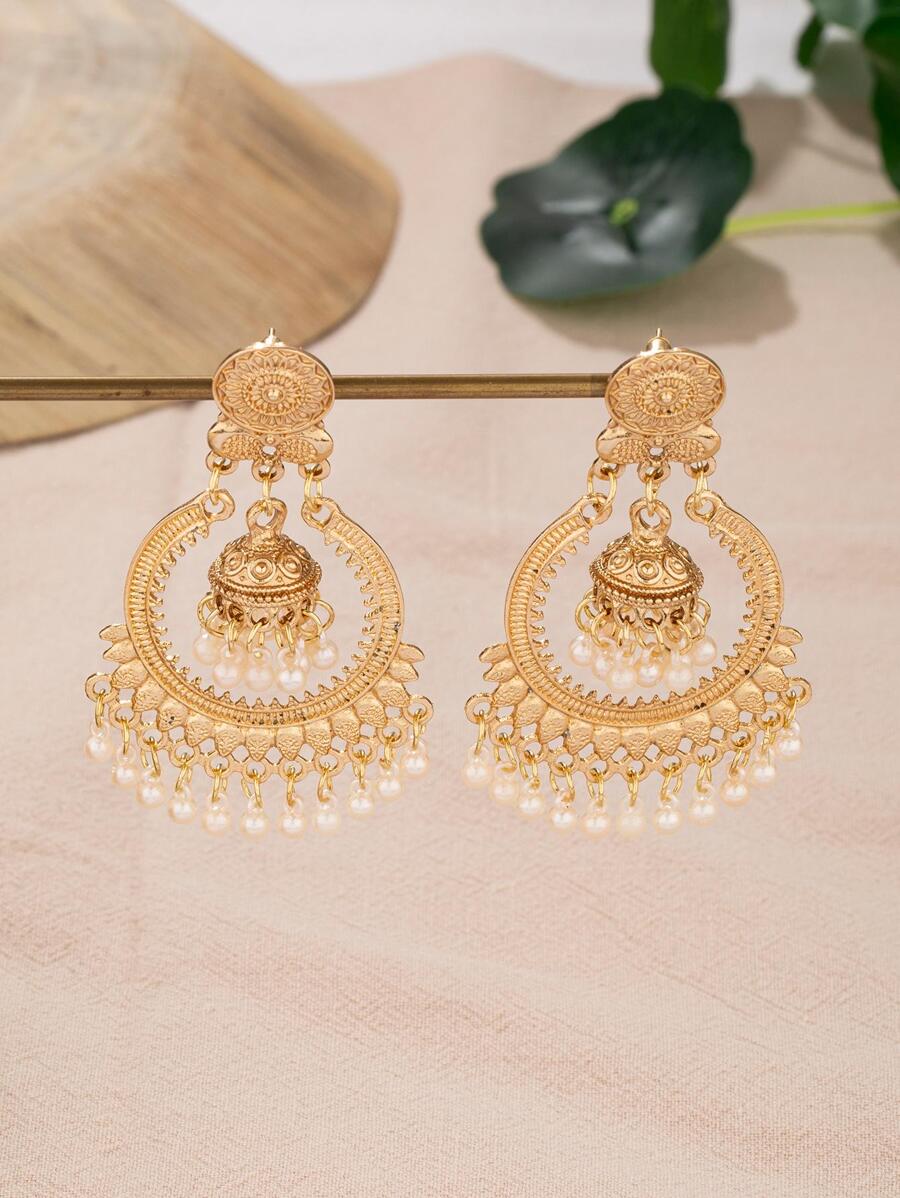 Bead Tassel Drop Earrings - Multicolor - View 1