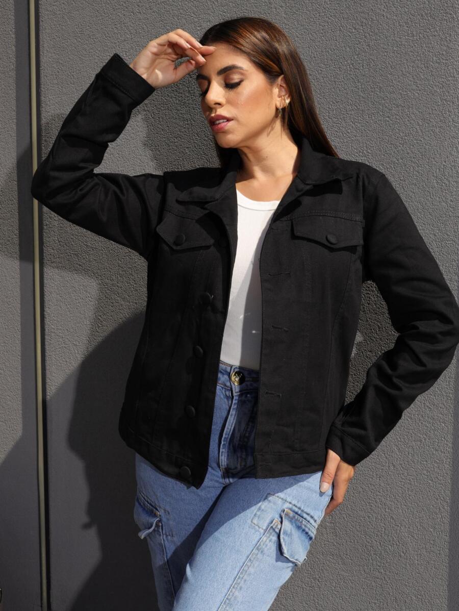 Women Denim Jackets & Coats - màu đen - Xem 1