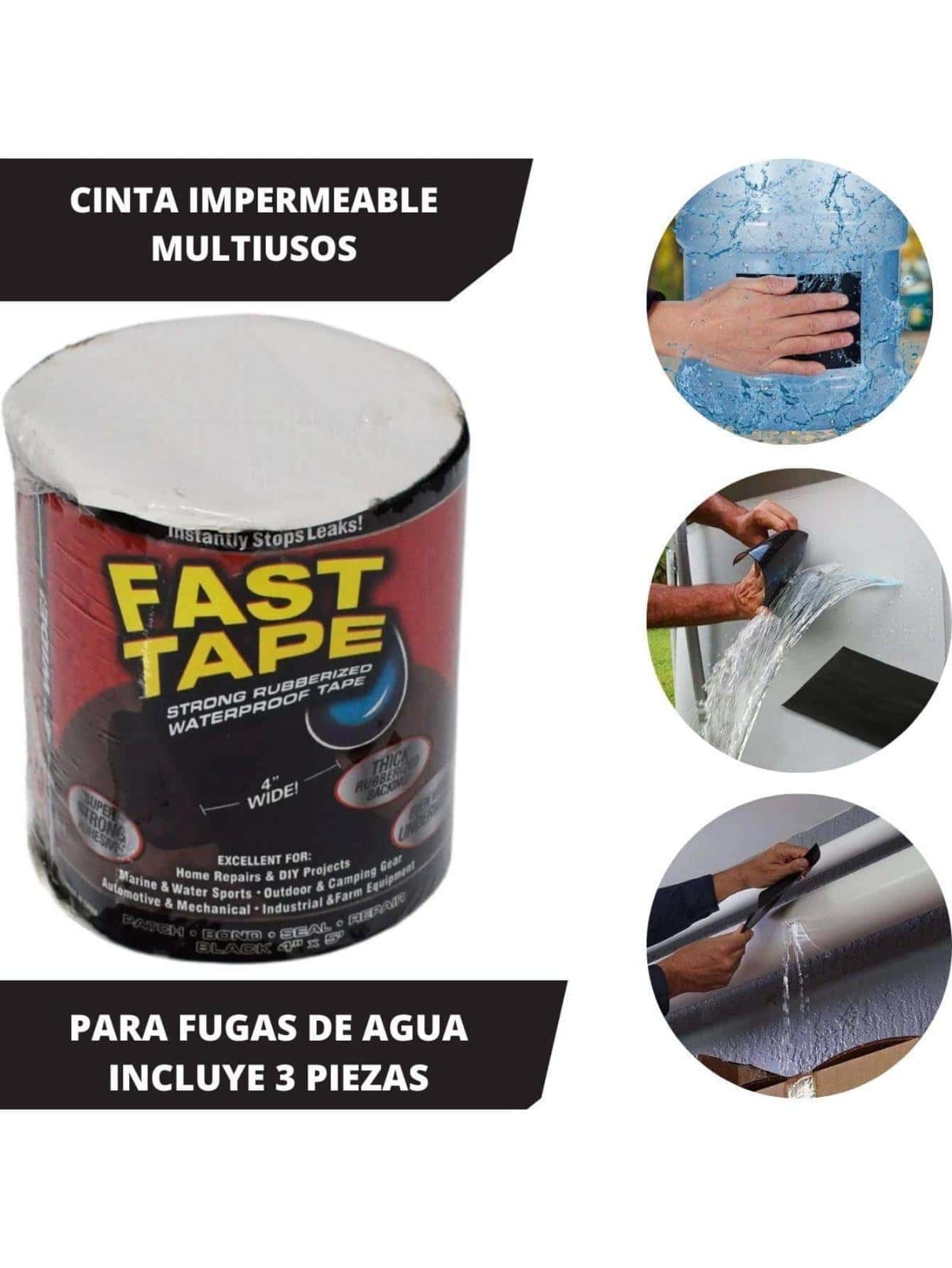 Flex Tape Cinta Adhesiva Caucho Tapa Fugas Resistente 10cm - Negro - Ver 1