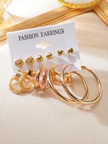 6 pares/set Pendientes con corazón & con diseño redondo - Amarillo Oro - Ver 3
