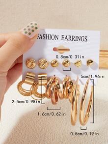 6 pares/set Pendientes con corazón & con diseño redondo - Amarillo Oro - Ver 4