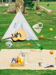 1入組聚酰胺野餐現代雙色格子野餐毯適用於戶外 - 黃色 - 查看 6