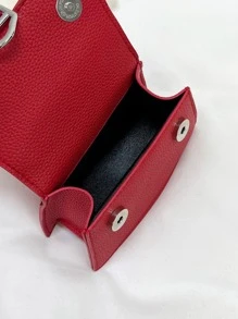 迷你荔枝紋壓花翻蓋方包金屬裝飾螢光紅前衛 - 紅色 - 查看 6