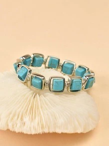 Pulsera con cuenta con diseño de turquesa - Azul - Ver 4