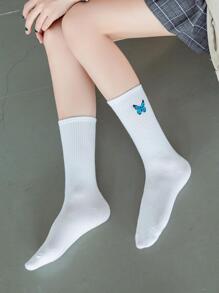 3雙女性蝴蝶刺繡時尚中筒襪適用於日常生活 - 彩色 - 查看 5