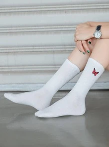 3雙女性蝴蝶刺繡時尚中筒襪適用於日常生活 - 彩色 - 查看 3