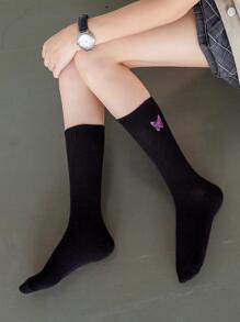 3雙女性蝴蝶刺繡時尚中筒襪適用於日常生活 - 彩色 - 查看 4