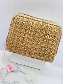 Chi tiết bện Túi rơm dây kéo tối giản - Màu Khaki - Xem 4