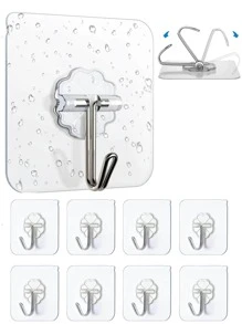 重型自黏牆掛鉤，透明無縫鑰匙掛鉤，浴室，淋浴，戶外，廚房，門，居家裝潢，黏鉤 - 無色 - 查看 1