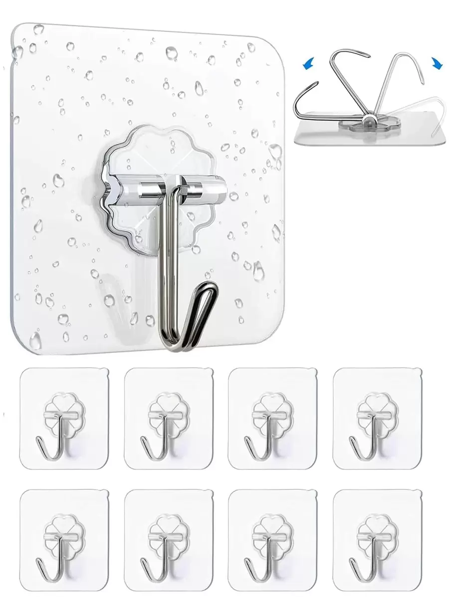 重型自黏牆掛鉤，透明無縫鑰匙掛鉤，浴室，淋浴，戶外，廚房，門，居家裝潢，黏鉤 - 無色 - 查看 1