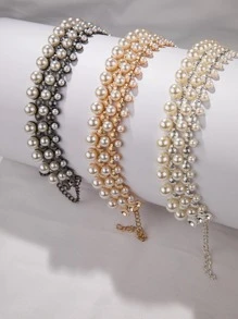 Halsband i konstpärlor - Metallsvart - Visa 1