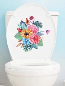 1pc Flower Pattern Toilet Lid Decal - Multicolor - View 4