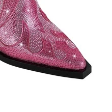 魅力四射班級靴子適用於女士水鑽裝飾粗跟時尚靴子 - 粉色 - 查看 4
