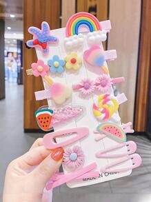 28入組花和彩虹裝飾髮夾 - 粉色 - 查看 2