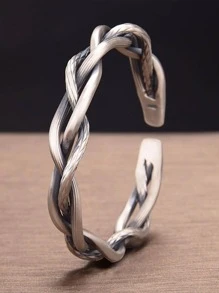 1pc Handmade Weave Open Bangle For Men For Daily Decoration For A Stylish Look - Silver - View 1
