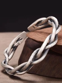 1pc Handmade Weave Open Bangle For Men For Daily Decoration For A Stylish Look - Silver - View 2