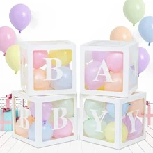 1Set Balloon box, Baby Box One Box With Letters Clear Balloon Box Blocks for Baby Shower and Birthday Party - White - View 1