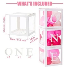 1Set Balloon box, Baby Boxes One Box With Letters White Clear Balloon Box Blocks for Baby Shower and Birthday Party - White - View 6