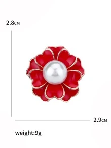 人造珍珠裝飾花朵設計胸針 - 紅色 - 查看 4