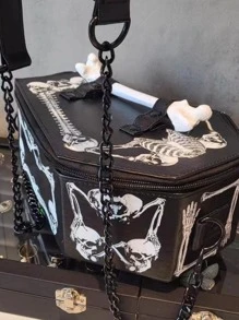 防水、轻便、便携、经典、休闲哥特式风格、Y2K 风格、朋克风格、万圣节讨糖袋派对用品手提包，Ghost Gothic Ghost 女士哥特式头/蝙蝠形手提包单肩包，适合大学、少女、女士、假日、度假、购物、户外新奇包 - 白色 - 查看 6