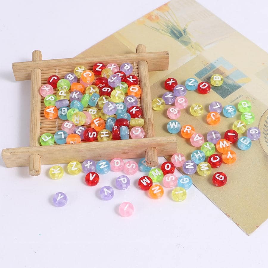 100 piezas Móvil acrílico con letra rosario para DIY con cadenas en al azar colores con - Multicolor - Ver 1