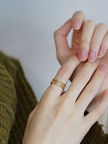 Stylever 1 件复古宫廷方形锆石戒指女款 S925 纯银轻奢精致女士高级珠宝礼物 - 金色 - 查看 4