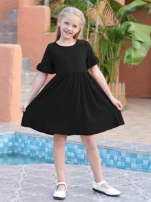 Đầm Gái Xù màu trơn Dễ thương - màu đen - Xem 5