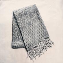 Grey Geometric Pattern Scarf - Grey - View 3