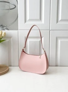 中等流浪包帶拉鍊素色極簡 - 粉色 - 查看 4