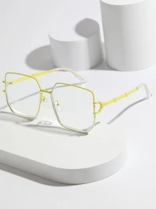 女士幾何框架時尚眼鏡日常裝飾 - 黃色 - 查看 1