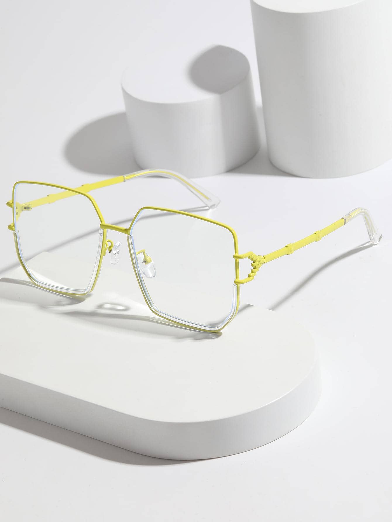 女士幾何框架時尚眼鏡日常裝飾 - 黃色 - 查看 1