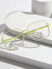 女士幾何框架時尚眼鏡日常裝飾 - 黃色 - 查看 2