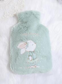 1入組卡通兔子和標語刺繡熱水袋，PVC可愛大號家用沖水熱水瓶 - 彩色 - 查看 1