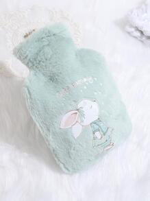 1入組卡通兔子和標語刺繡熱水袋，PVC可愛大號家用沖水熱水瓶 - 彩色 - 查看 2