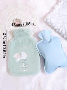 1入組卡通兔子和標語刺繡熱水袋，PVC可愛大號家用沖水熱水瓶 - 彩色 - 查看 4