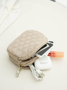 女士钱包、小钱包、拉链钱包、生日礼物、母亲节礼物、日常时尚休闲绗缝细节、男士、学生用品、女士钱包、迷你钱包、零钱包 - 卡其色 - 查看 2