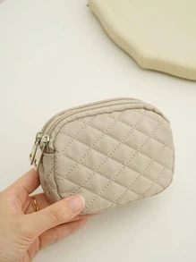 女士钱包、小钱包、拉链钱包、生日礼物、母亲节礼物、日常时尚休闲绗缝细节、男士、学生用品、女士钱包、迷你钱包、零钱包 - 卡其色 - 查看 4