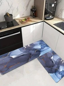 1入組大理石印花防滑廚房地毯，現代滌綸吸水地墊，適合家用 - 彩色 - 查看 5