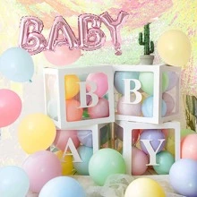 1Set Balloon box, Baby Box One Box With Letters Clear Balloon Box Blocks for Baby Shower and Birthday Party - White - View 7