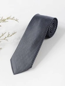 Cà vạt nam họa tiết sọc thời trang để trang trí hàng ngày - Màu xám đen - Xem 5