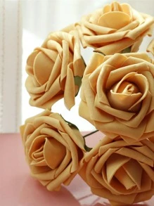 25支红色仿真玫瑰花，带茎，逼真泡沫玫瑰花束，适合新娘DIY、婚礼、家居派对装饰、母亲节礼物 - 金色 - 查看 2