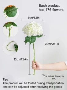1pc artificial flower, 176 petals of hydrangea, moisturizing feel, modern simple Nordic style, for party wedding home decoration - White - View 4